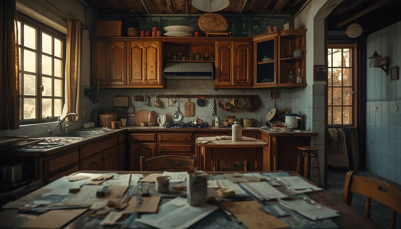 Cocina doméstica con acumulación progresiva de objetos y papeles en una vivienda en Barcelona