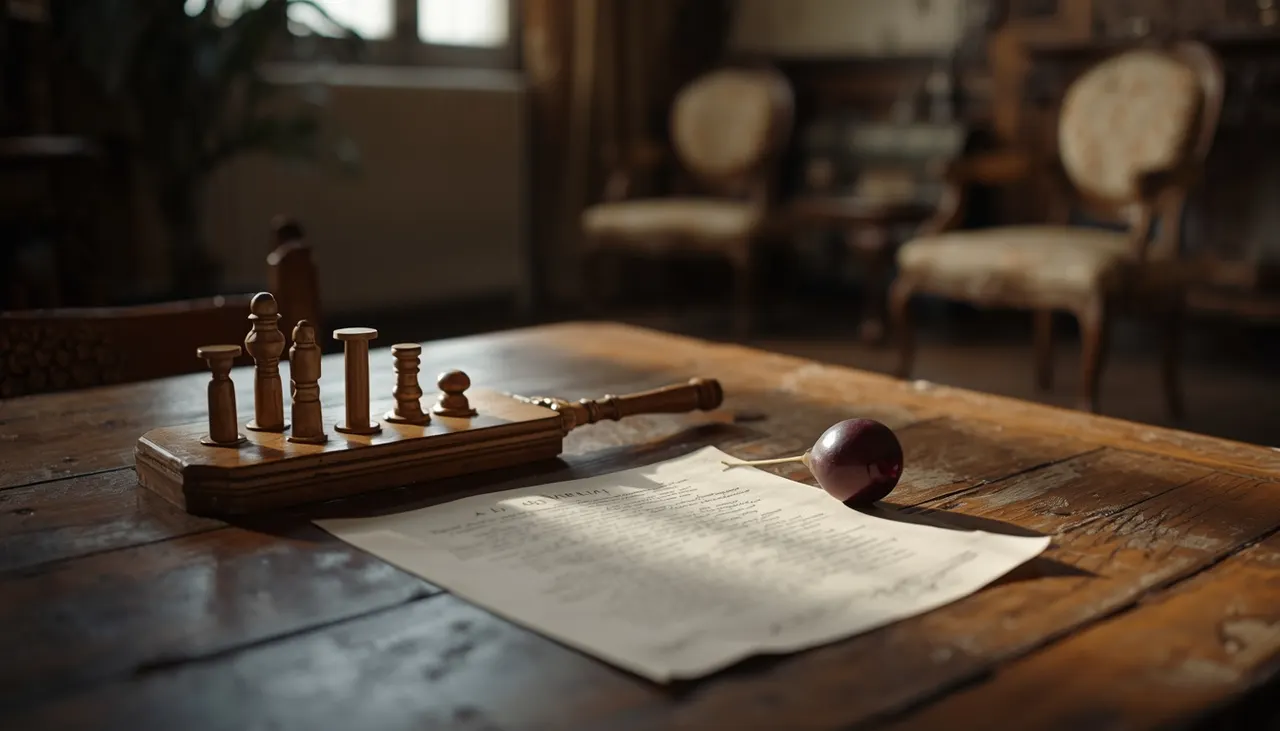 Documentación notarial y llaves de una vivienda heredada sobre una mesa antigua en Barcelona