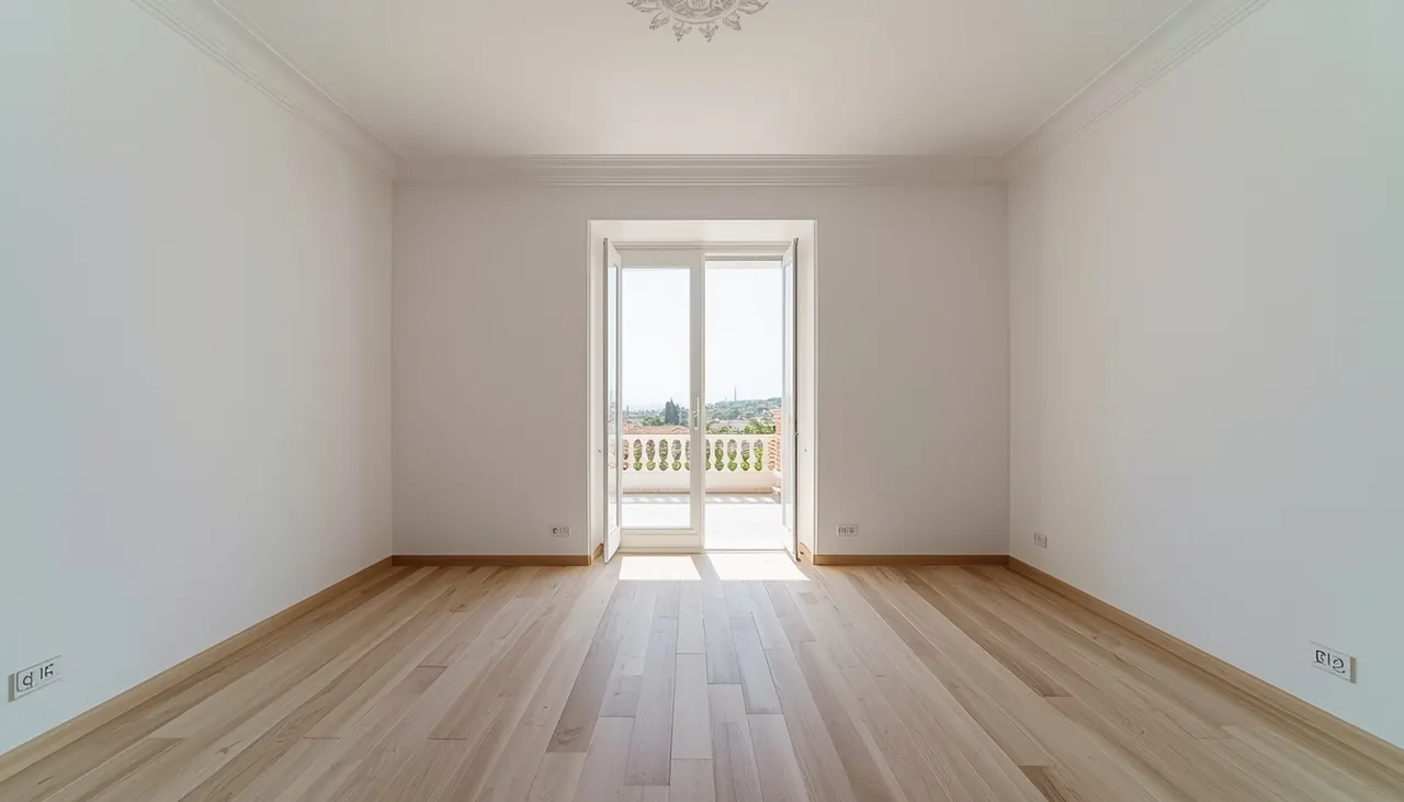Piso completamente vacío con parquet limpio en Barcelona tras el servicio de vaciado