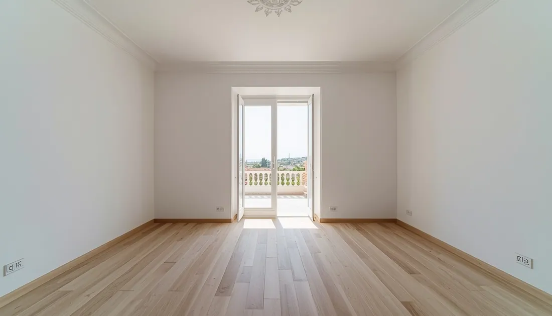 Habitatge buidat amb parquet net, llest per fotografiar i publicar als portals immobiliaris